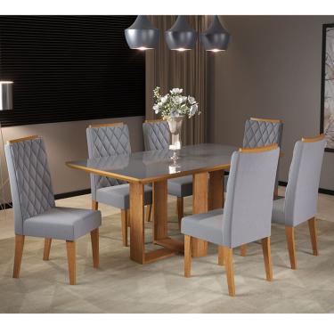 Imagem de Mesa de Jantar Retangular Castelli Com 6 Cadeiras Iza Cobre/Cinza/Vd Grafite - Casa Giulia