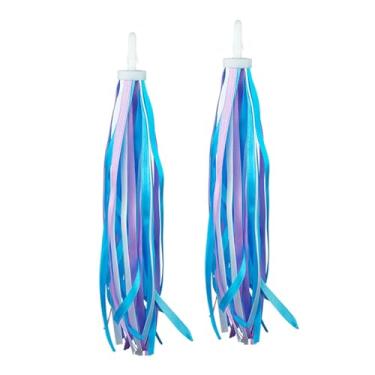 Imagem de Amagogo Flâmulas de bicicleta para crianças, fitas coloridas, borlas, guidão de bicicleta, decorações para monociclos, Azul Branco Roxo