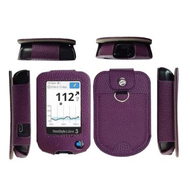 Imagem de Capa de couro ajustada com protetor de tela e bolso (cordão incluído) para Freestyle Libre 3, Freestyle Libre 2 (roxo)