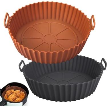 Imagem de Generic Pacote com 2 forros de silicone para fritadeira a ar, cesta de silicone reutilizável adequada para fritadeira a ar de 3 a 5 litros, substituição de papel pergaminho inflamável, acessórios de