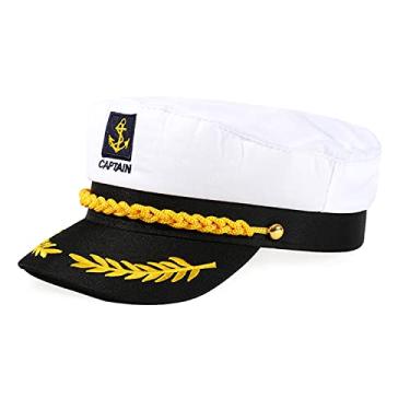 Imagem de N-KONGJIAN Chapéu de capitão de iate, boné ajustável de capitão marinheiro de barco para homens e mulheres (branco)