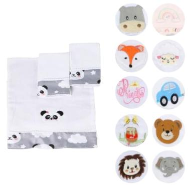 Imagem de Fraldas de Boca Para Bebê Estampada Bordada 30x40 com Tecido Duplo 03 Peças (Panda Rosa)