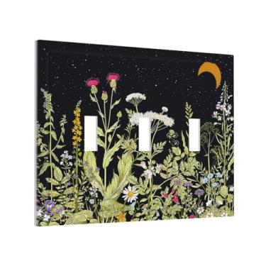 Imagem de Moon Country Wildflower Floral 3 Gang Light Switch Plate Decorativa Tripla Alternância Placa de Parede Placa Elétrica Tomada Dimmer Placa de Interruptor