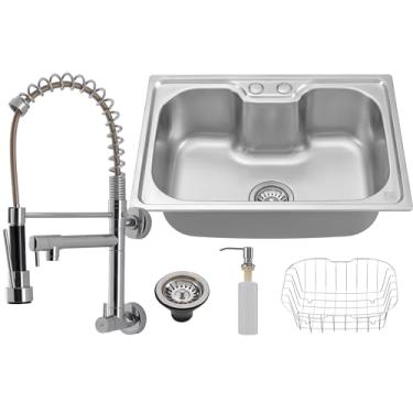 Imagem de HOLTTER, Kit Cuba Aço Inox com Torneira Gourmet Flexível de Bancada ou Parede Cuba Aço Inox com Acessórios a Flexível Monocomando Torneira Gourmet de Parede (Parede, Prata)