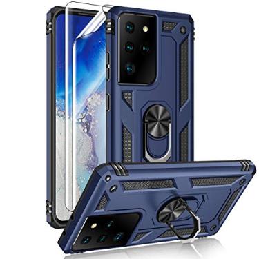 Imagem de Capa para Samsung Galaxy S21 Ultra 5G com protetores de tela HD, suporte para anel de metal de grau militar Androgate com suporte de 4,5 m testado à prova de choque capa para Samsung Galaxy S21 Ultra Azul