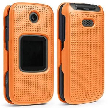 Imagem de Nakedcellphone Capa para Alcatel Smartflip/Go Flip 3, [estrutura laranja] Capa protetora de encaixe [textura de grade] para Alcatel Go Flip 3, telefone Alcatel Smartflip (2019) 4052R/4052C/4052W