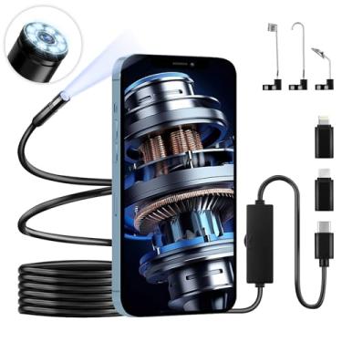 Imagem de Jebousike Câmera endoscópica com luz, endoscópio HD 1080p com 8 luzes de LED, cabo serpente semirrígido de 2,5 m, câmera de inspeção industrial à prova d'água IP67 compatível com Android, iPhone, iPad