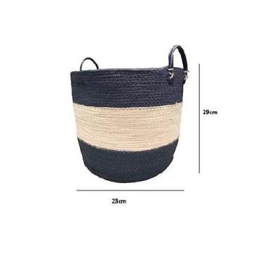 Imagem de Cesto De Fibra Natural Oval Com Alça De Couro Etnias - Jolitex, P
