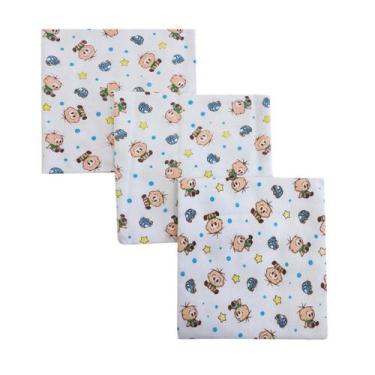 Imagem de Cueiro Flanelado 60cm x 80cm Turma da Mônica Estampa Cebolinha Mantinh