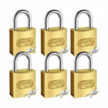 Imagem de Cadeado Stam 25 Mm C/ 2 Chaves Zamac Latonado E-coat Kit 6