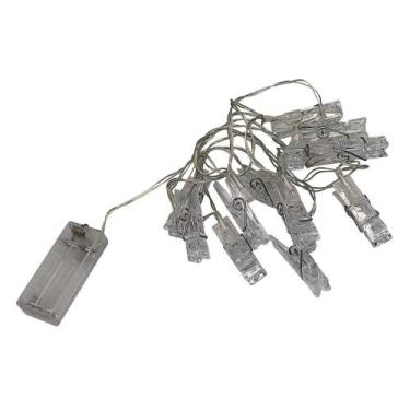 Imagem de Pisca Pisca LED 2 Metros Branco Quente à Pilha  12 Prendedores - Fullc