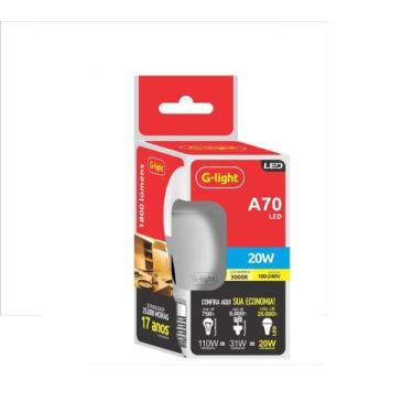 Imagem de Lâmpadas Led Bulbo A70 E27 G-Light 20W 3000K Luz Amarela