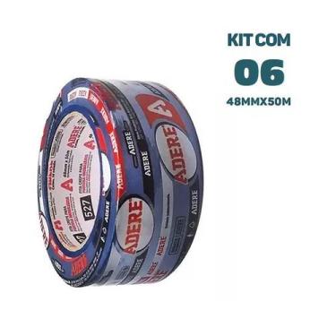 Imagem de Kit com 6 Fita Crepe Azul Pintura Imobiliaria Parede 48MM X 50M Adere