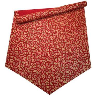 Imagem de Trilho de mesa avulso - Vermelho com desenhos Natalinos dourado - Mesa