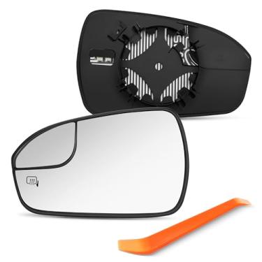 Imagem de SNEMEEY Substituição do espelho lateral do motorista para Ford Fusion 2013 2014 2015 2016 2017 2018 2019 2020, vidro retrovisor externo do lado esquerdo, aquecido, espelho convexo cromado com placa de