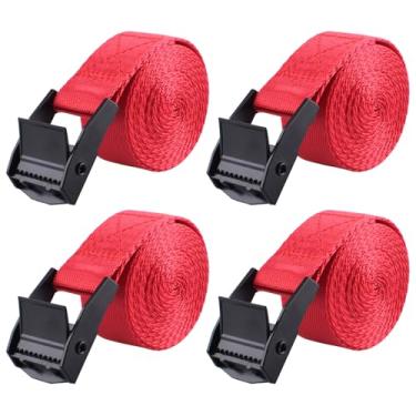Imagem de TRIWONDER Alças de amarração, correias de amarração, correias de nylon, cintos resistentes para bagagem, mala, embalagem, carga, frete (01# vermelho - 4 pacotes, 3,3 pés)