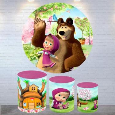 Imagem de Kit Painel de Festa Redondo Trio Cilindro - MARSHA E O URSO - DeCarllo