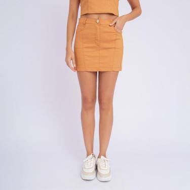 Imagem de Saia susie curta jeans feminina - Susie Modas, Marrom, G