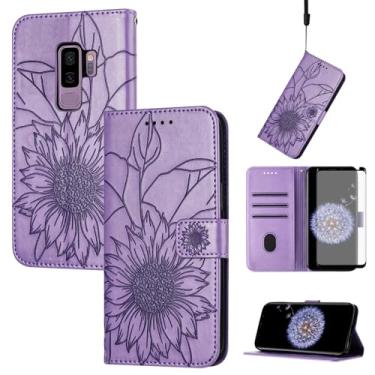 Imagem de Asuwish Capa de celular para Samsung Galaxy S9 Plus com protetor de tela de vidro temperado e estampa floral, capa carteira de couro com suporte para cartão de crédito S9+ 9S 9+ S 9 9plus S9plus