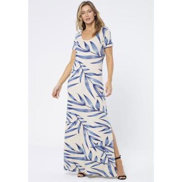 Imagem de Vestido Longo Malha Gola Canoa Manga Curta Bambu Azul - Amazonia Vital