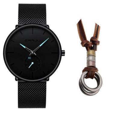 Imagem de Relógio Ultra Fino Masculino Luxo Casual + Colar Dois Anéis - CRRJU