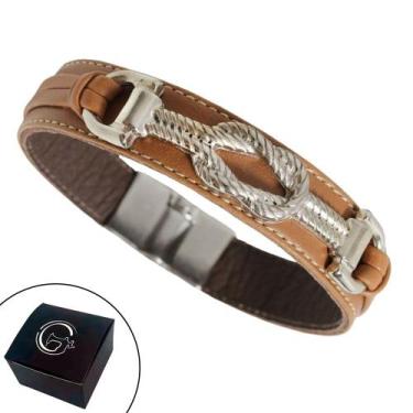 Imagem de Pulseira de Couro Masculina Magnética Laço Caramelo - GRANADO ACESSÓRI
