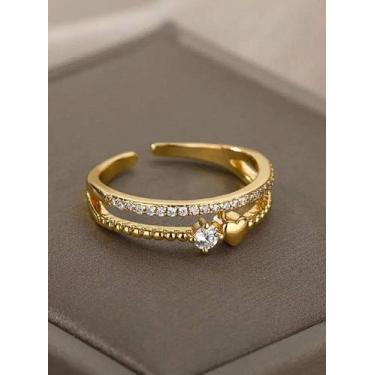 Imagem de Anel ajustável feminino ponto de luz coração - banhado a ouro 18k - To