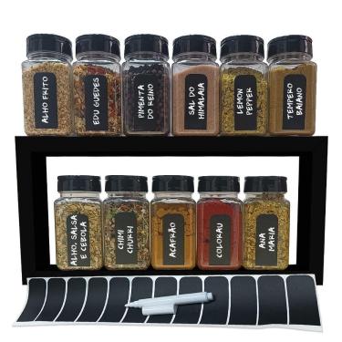 Imagem de Pote Tempero 11 Potes + 11 Etiquetas Adesivas + Nicho Preto