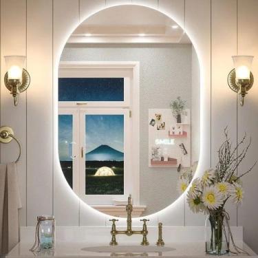 Imagem de Espelho Lapidado Oval Iluminado com led frio - 50x100cm - Woodglass