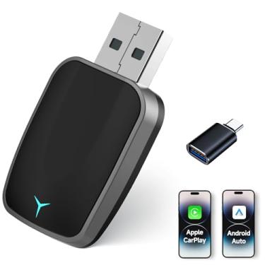Imagem de Mini adaptador Carplay sem fio, converte com fio para reprodução de carro sem fio e adaptador Android Auto 2 em 1 para Apple iPhone e telefone Android, Plug & Play, conexão automática, sem atraso, com