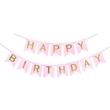 Imagem de Banner de Feliz Aniversário Clássico Rabo de Peixe Bronzeador de Várias Cores Decorações de Festa Decoração de Aniversário para Adulto Menino Menina Rosa