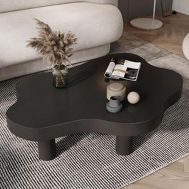 Imagem de Mesa de centro nuvem, decoração de mesa de centro irregular em forma de nuvem de madeira com 3 pernas, mesa de canto redondo moderna fofa para móveis de quarto e quarto, preta, 99 × 71 × 40 cm