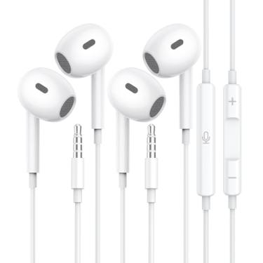 Imagem de Fones de ouvido com fio, pacote com 2 fones de ouvido de 3,5 mm com microfone, [certificado MFi], controle de volume de chamadas, som surround estéreo HiFi para laptop, PC, Chromebook, iPhone, Samsung