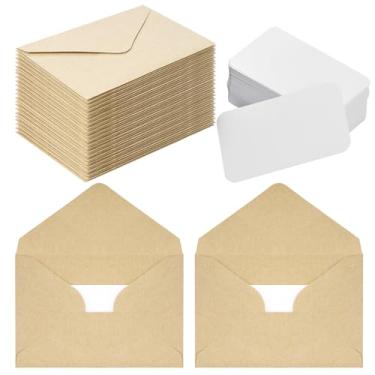 Imagem de jiebor 100 conjuntos pequenos de envelopes kraft com pequeno cartão de visita em branco para convites de casamento para formaturas, chá de casamento, férias, 6 x 10 cm, marrom