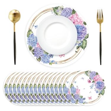 Imagem de Jogo americano de papel, descartável, pacote com 50, jogo americano de hortênsia de 33,4 cm, tapetes de mesa redondos para primavera, verão, artigos de festa de casamento e aniversário