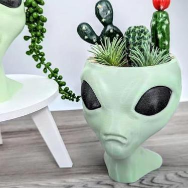 Imagem de MOUMOUTEN Vaso de flores alienígena – vasos de rosto plantador de cabeça alienígena, enfeite de suculenta, divertido, plantador alienígena para suculentas, cactos, decoração de casa (verde)