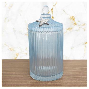 Imagem de Bomboniere De Vidro Grosso Azul Com Detalhe Em Metal 22cm