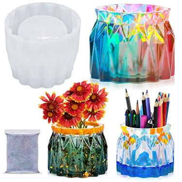 Imagem de NiArt Epoxy Resin Diamond Faceted Vase DIY Casting Silicone Mold Kit+Glitters, Flower Planter Pen Holder Food Storage Kitchen Organizer Trinket Container Jewelry Box Art Crafts Home Decor Holiday Gift