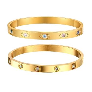 Imagem de Pulseiras de ouro para mulheres - 2 peças banhado a ouro 18 K Bracelete de zircônia cúbica de cristal pulseira de amizade joias, festa de casamento Natal Dia dos Namorados presentes de aniversário para sua namorada, irmã e filha