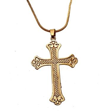 Imagem de GUAAFA Colar com cruz para homens, latão rústico prata vintage, corrente de ouro antigo, colar com pingente de cruz celta, joias cristãs feitas à mão, presentes para homens e mulheres, filho filha,