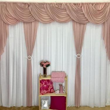 Imagem de Cortina Mara Duplo Malha Gel 3,00M X 2,60M Rosê e Branco - MARAVILHA E