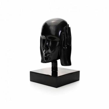 Imagem de Escultura Rosto Surdo Em Cerâmica Grafite 25x15cm - DROSSI
