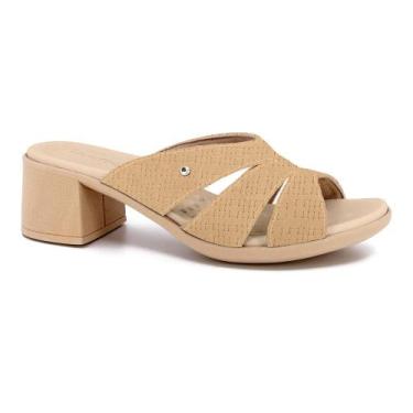 Imagem de Tamanco usaflex em salto bloco couro ref uc22002 feminino, Bege, 35