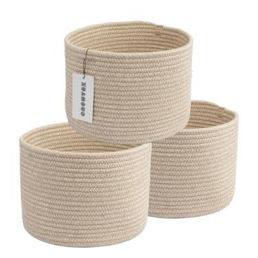 Imagem de XUANGUO Cestas de armazenamento de algodão – pacote com 3 caixas redondas (25 x 25 x 18 cm) para prateleiras, armários e estantes | Organizadores de corda durável para berçário, bebê, presentes,