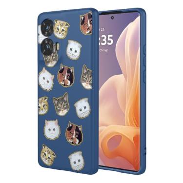 Imagem de HTXWXJC Capa de telefone para Moto G85, Motorola G85 XT2427-3 capa à prova de choque flexível bumper TPU capa macia padrão gato capa de telefone para Motorola Moto G85 gato azul