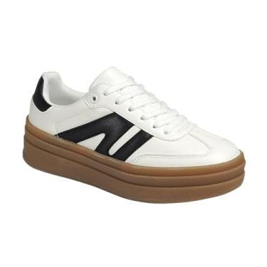 Imagem de Forever Tênis feminino moderno confortável com cadarço plataforma de cano baixo, Branco/preto, 40