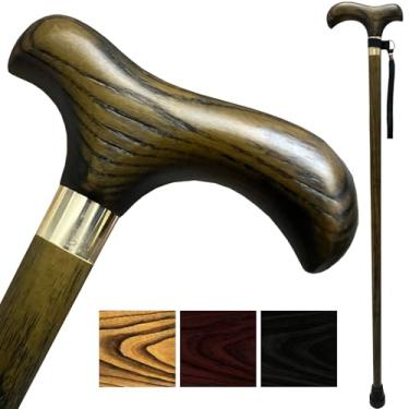 Imagem de WOOKINGSTEN Bengalas De Madeira Feitas À Mão Para Homens Bengalas De Carvalho Americano Com Alça De Pulso E Pontas De Borracha Muleta De Madeira Leve Para Idosos - 36 Polegadas (Marrom)