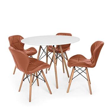 Imagem de Kit Mesa Jantar Eiffel 120cm Branca + 04 Cadeiras Slim - Marrom