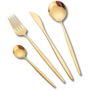 Imagem de Faqueiro Conjunto de Talheres em Aço Inox com 24 peças Premium Utensílios Cozinha Mesa Posta (Dourado)