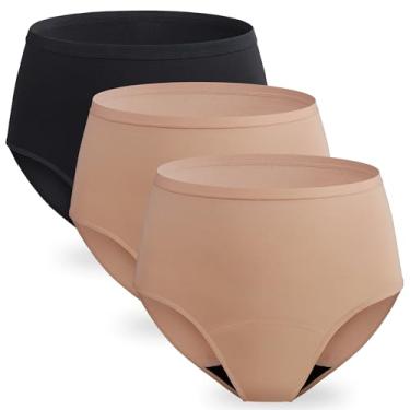 Imagem de REELINDRY Calcinha feminina lavável para incontinência à prova de vazamento na bexiga com absorção máxima de 59 g urina reutilizável de cintura alta pacote com 3 (1 preto e 2 café claro)